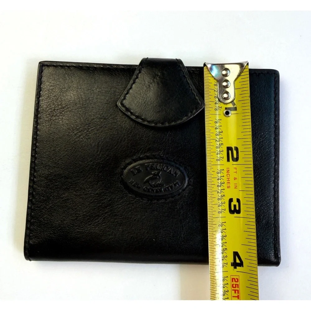 Le Pelican New Generation Black Leather Bi-Fold Wallet Snap Tab Card Case Vtg